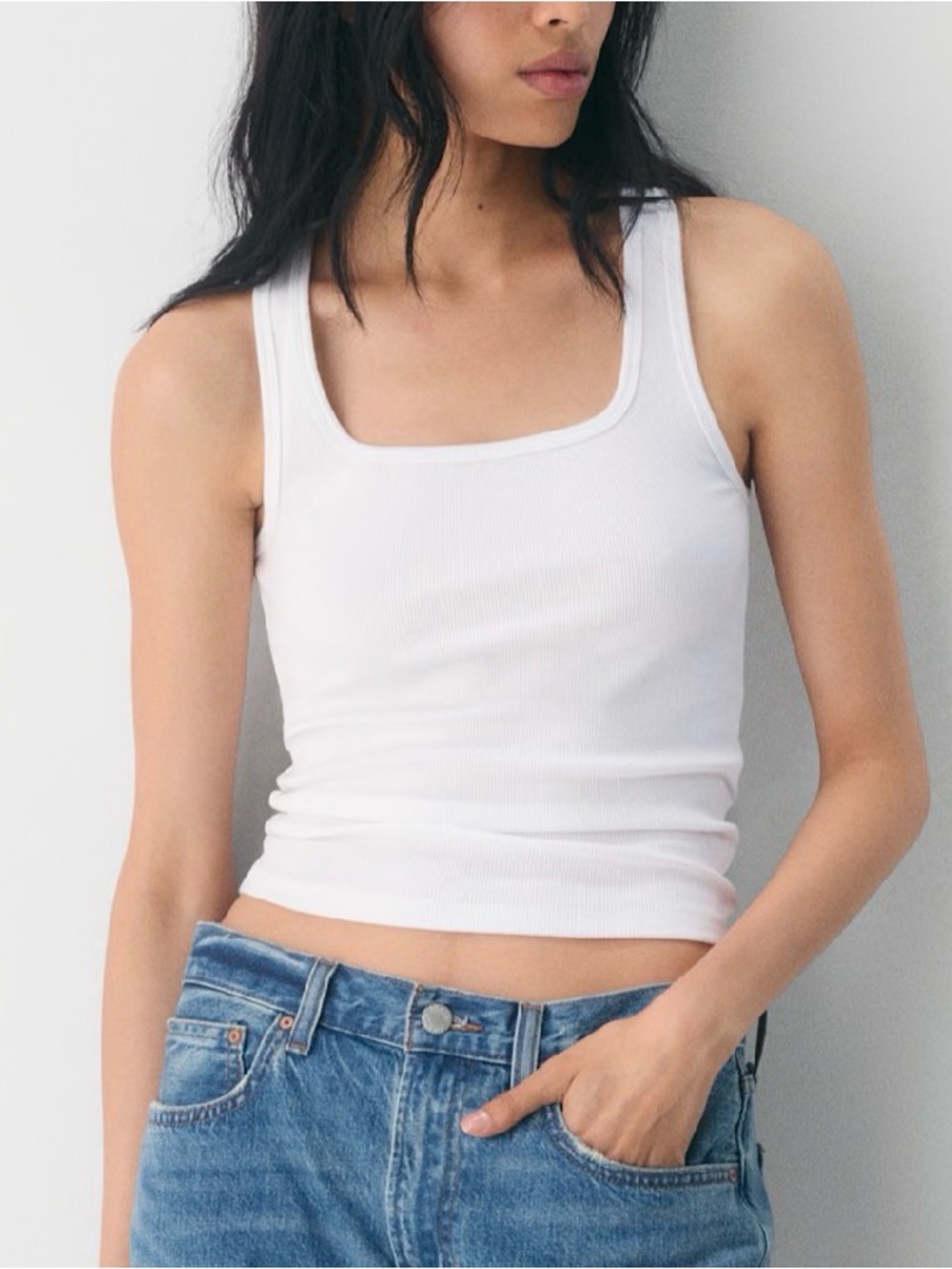 Aritzia White Ribbed Square-Neck Tank